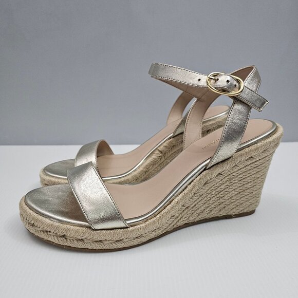 Stuart Weitzman Teddi Wedge Womens 8.5 Metallic Gold Espadrille Sandal NEW - Picture 11 of 13